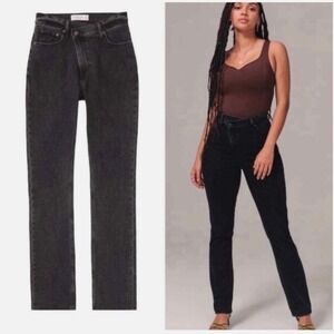 Abercrombie 90s Slim Straight Women Jeans 24W‎ Short Black Curve Love NWT 37"